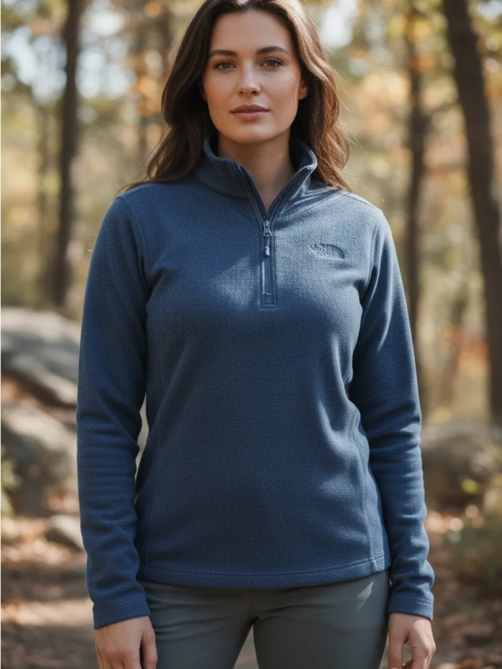 The North Face Quarter Zip Warm Fleece Pullover Blue Textured Mens Large in EUC